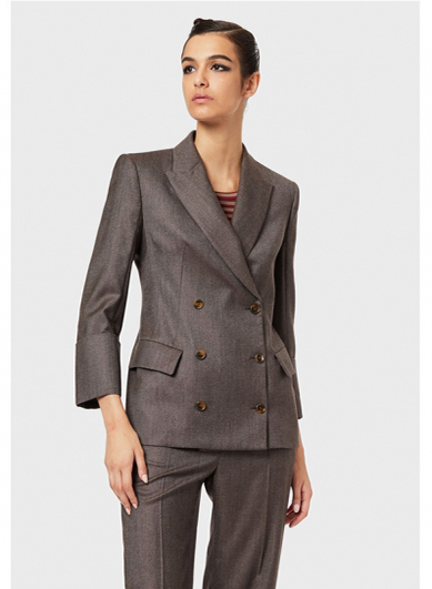 Dark brown double breasted womens suit