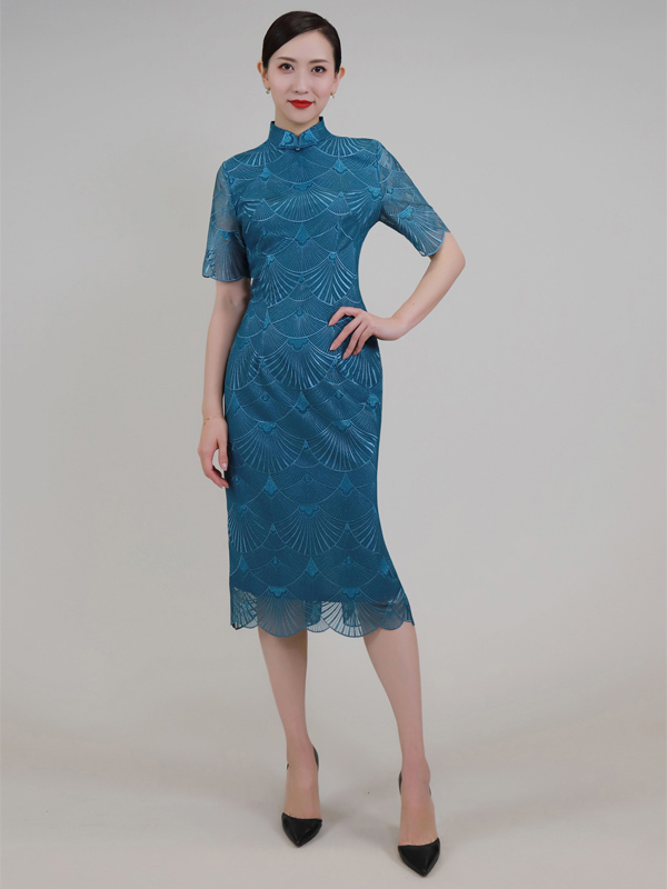 Blue senior lady cheongsam