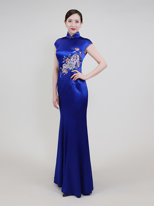 Sapphire blue embroidered dress