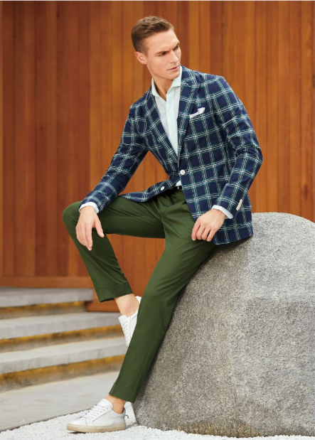 Green plaid high-end mens suit