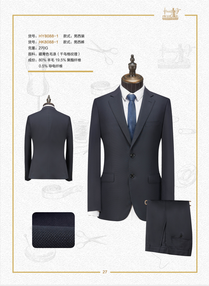 80 wool navy suit for men