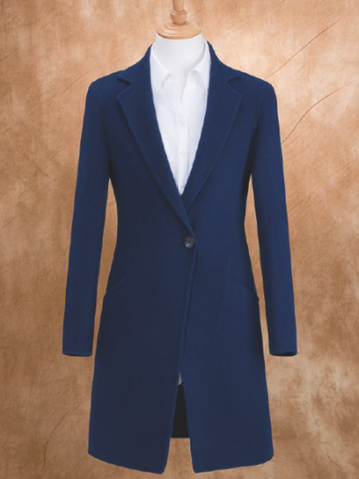 Blue wool one button female coat