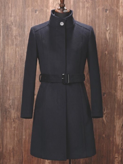 Navy standing collar female coat