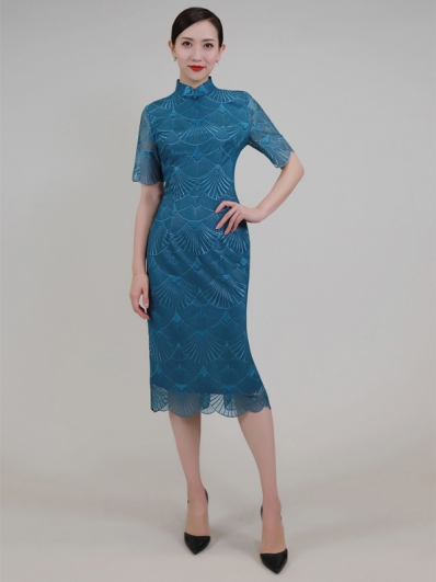 Blue senior lady cheongsam