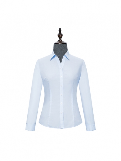 Light blue V-neck womens long sleeve shirt