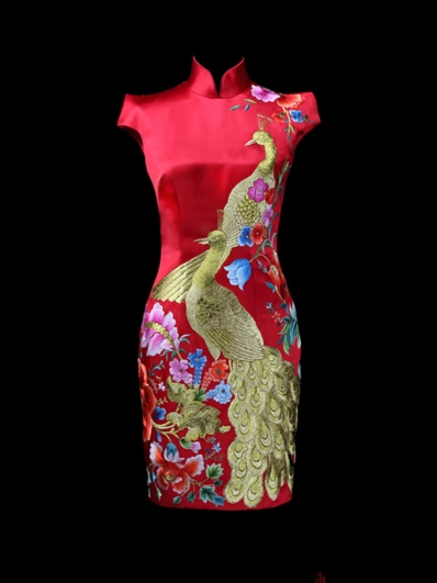 Red embroidered cheongsam